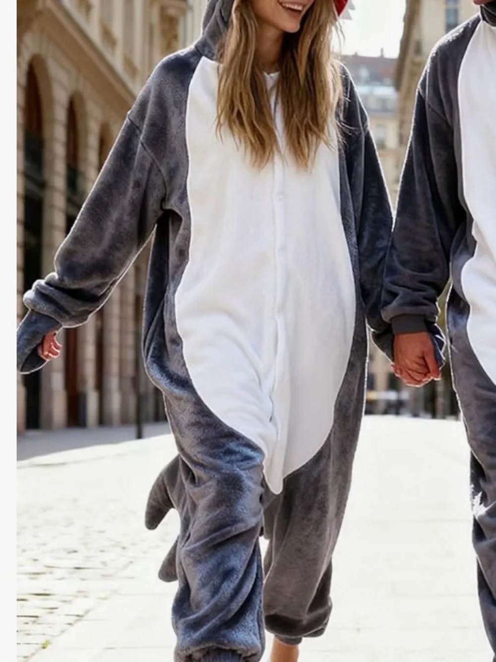 Adult/teen Gray & White Shark Hooded Costume Onesie-SIZE M
